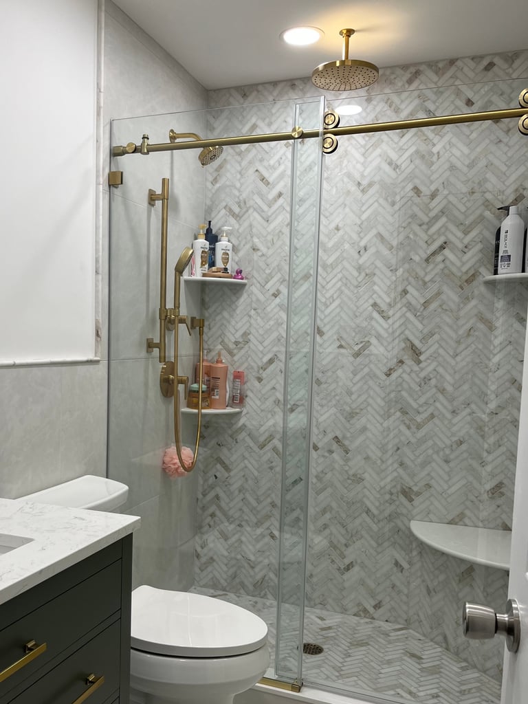 Installing shower doors in renovated bathroom