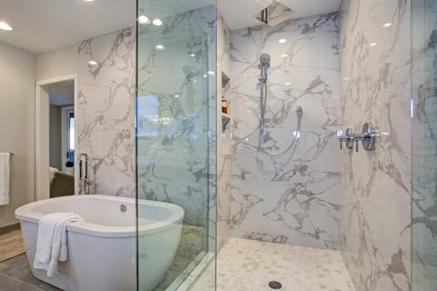 Marble bathroom with glass shower